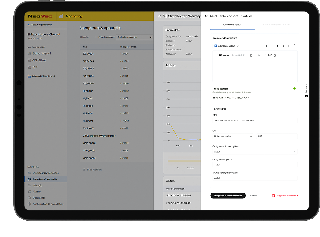 Définir des compteurs virtuels pour les calculs individuels – y compris le contrôle de plausi-bilité en temps réel. | © NeoVac